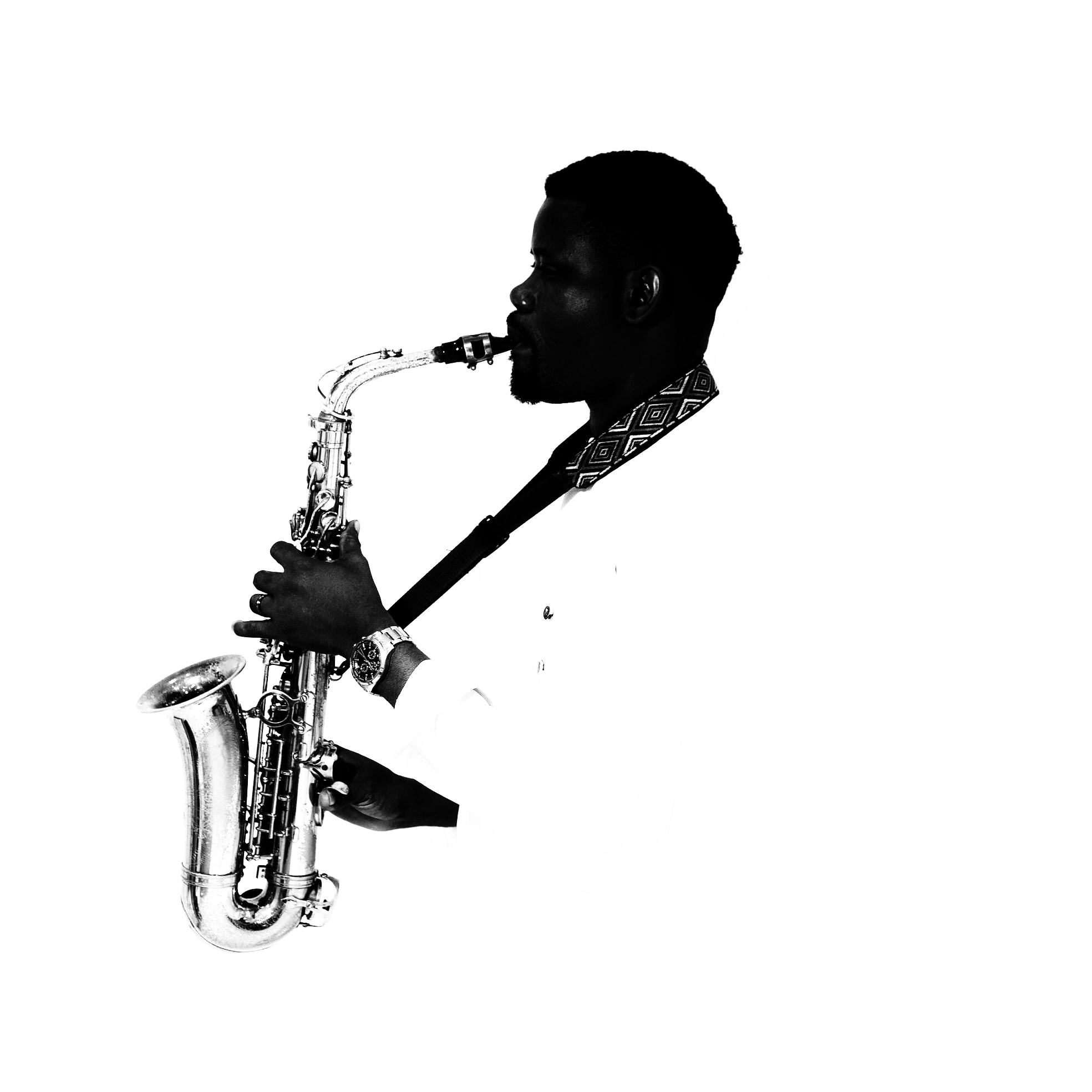 Silhouette of Big John playing saxophone